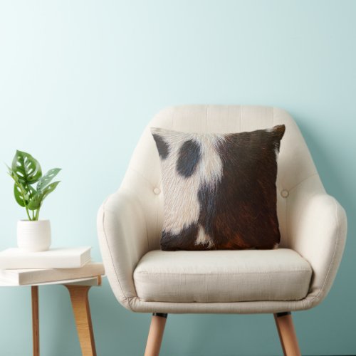 Brown and White Cowhide Print Farmhouse decor  Throw Pillow