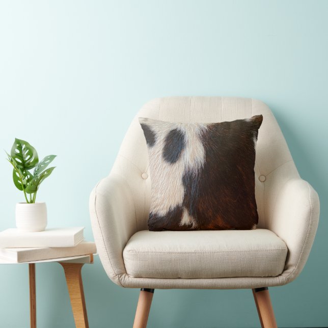 Brown and White Cowhide Print, Farmhouse decor  Throw Pillow (Chair)