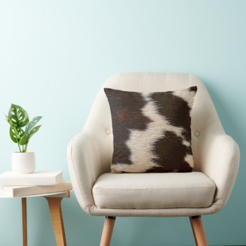 Brown and White Cowhide Print Farmhouse decor  Throw Pillow