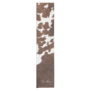Brown and White Cowhide Short Table Runner
