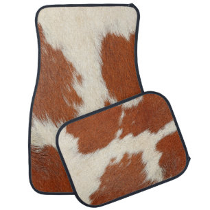 brown and white cowhide texture car floor mat