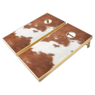 Brown and white cowhide texture cornhole set