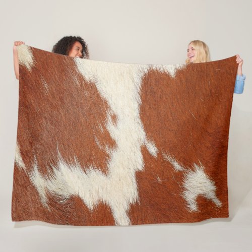 Brown and white cowhide texture fleece blanket