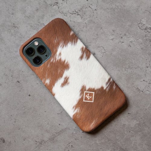 Brown and white cowhide texture Monogram Case_Mate iPhone 14 Pro Case