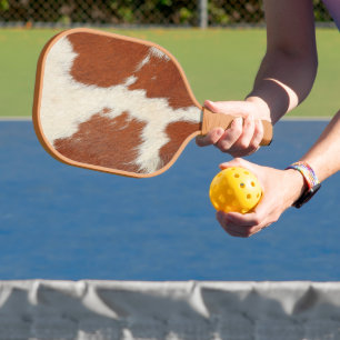 Brown and white cowhide texture pickleball paddle