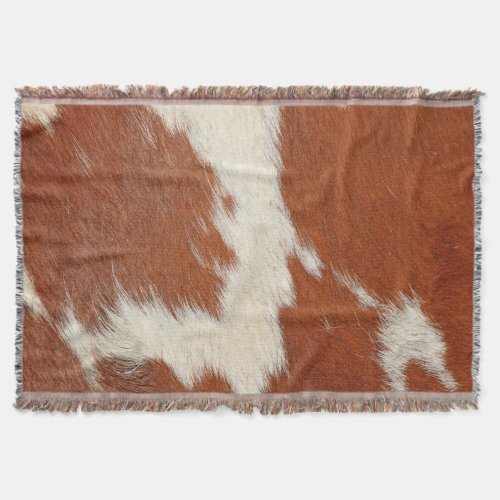 Brown and white cowhide texture throw blanket