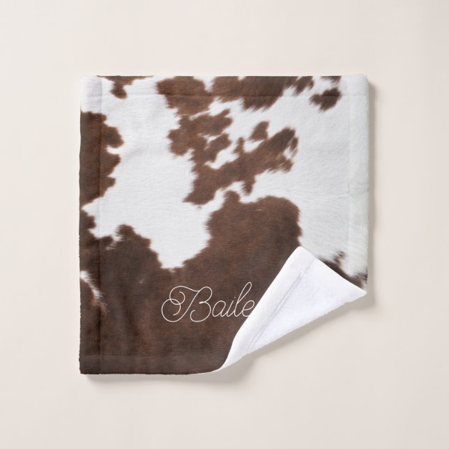 Brown and White Cowhide Wash Cloth (Wash Cloth)