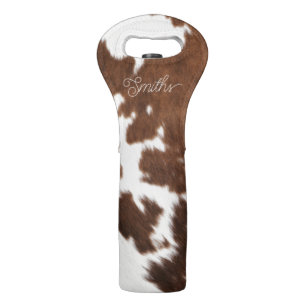 Brown and White Cowhide Wine Bag