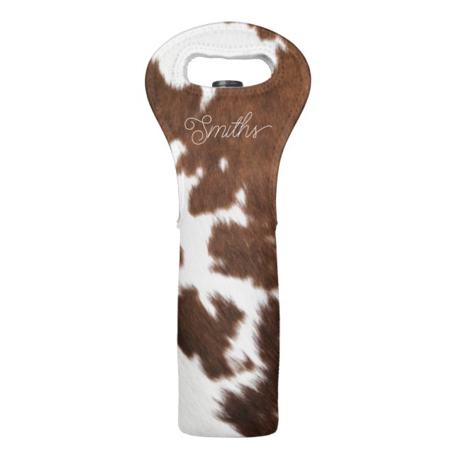Brown and White Cowhide Wine Bag (Front)