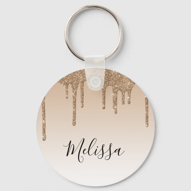 brown and white custom name glitter keychain (Front)