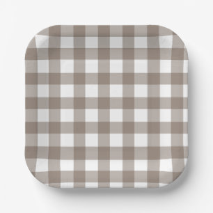 Brown and White Dainty Buffalo Check Paper Plates