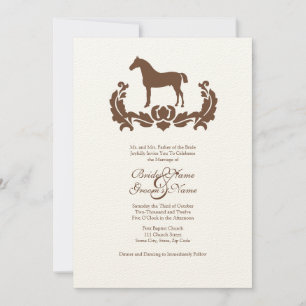 Brown and White Damask Horse Wedding Invitation
