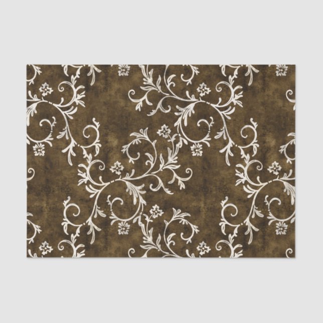 Brown and White Damask Tissue Paper (Front)