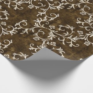 Brown and White Damask Wrapping Paper