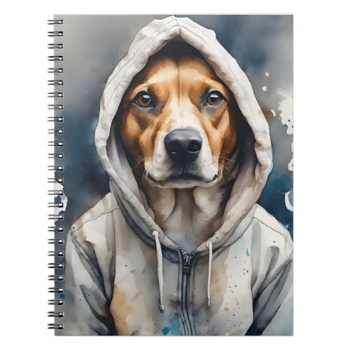 Brown and White Dog in Tan Hoodie Watercolor Art Notebook