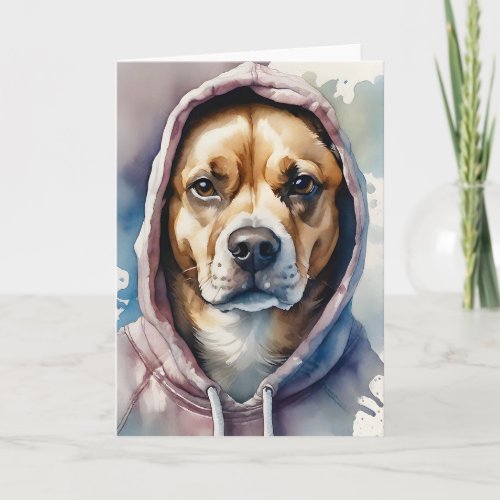 Brown and White Dog Tie_Dye Hoodie Watercolor Art Card