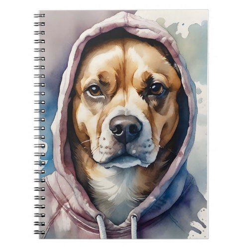 Brown and White Dog Tie_Dye Hoodie Watercolor Art Notebook
