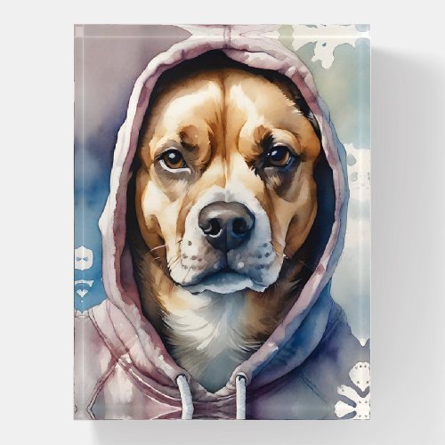 Brown and White Dog Tie_Dye Hoodie Watercolor Art Paperweight