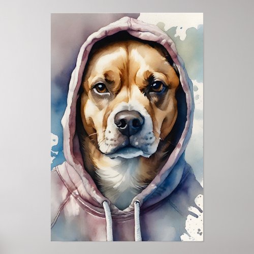 Brown and White Dog Tie_Dye Hoodie Watercolor Art Poster