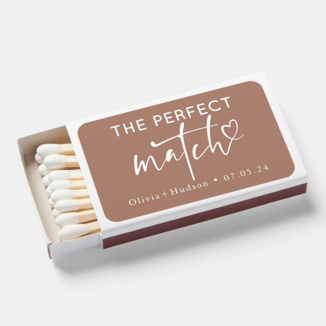 Brown and White Elegant Minimalist Wedding  Matchboxes (Front Open)