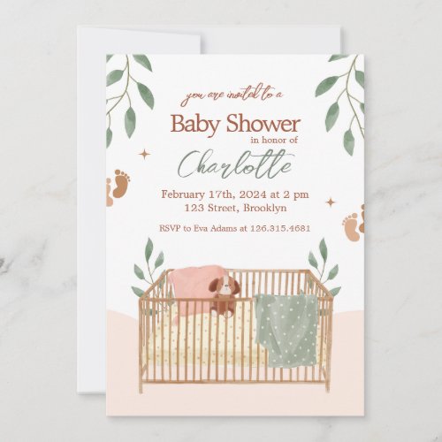 Brown and White Floral Baby Shower Invitation