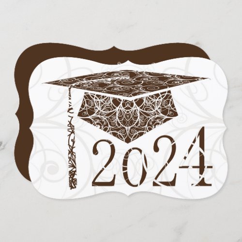 Brown and White Floral Cap 2024 Graduation Party Invitation