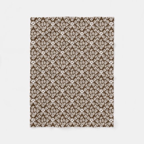 Brown and White Floral Damask Fleece Blanket