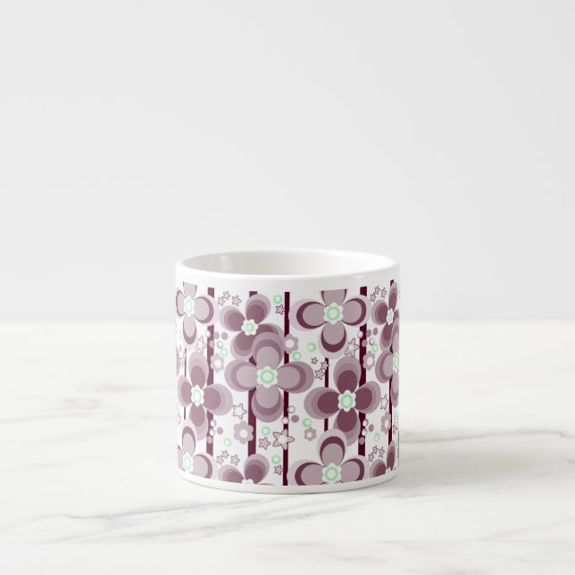 brown and white floral pattern espresso cup (Front)