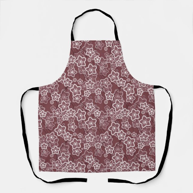 brown and white floral pattern retro sixties apron (Front)