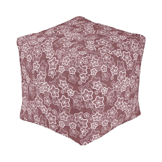 brown and white floral pattern retro sixties pouf (Angled Back)