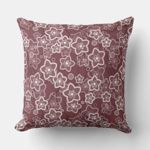 brown and white floral pattern retro sixties throw pillow