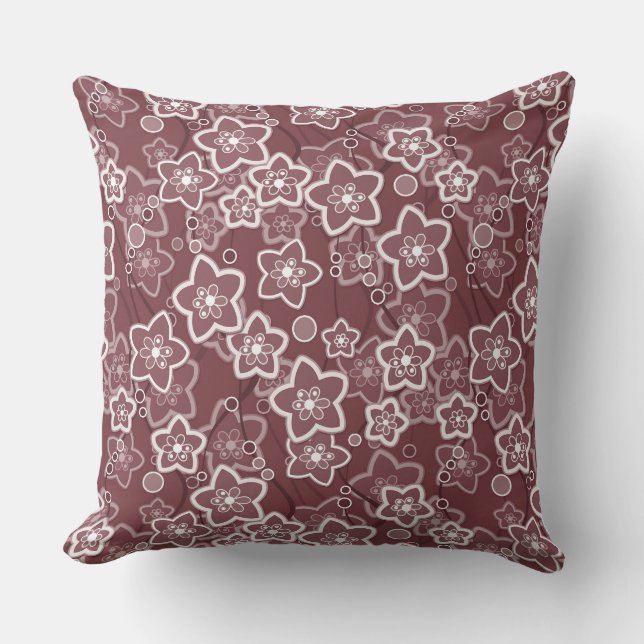 brown and white floral pattern retro sixties throw pillow (Front)