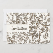 Brown and White Floral Spring Wedding Invitation