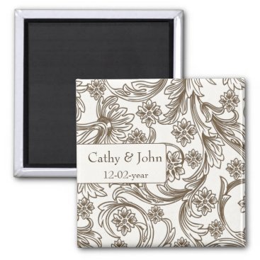 Brown and White Floral Spring Wedding Magnet