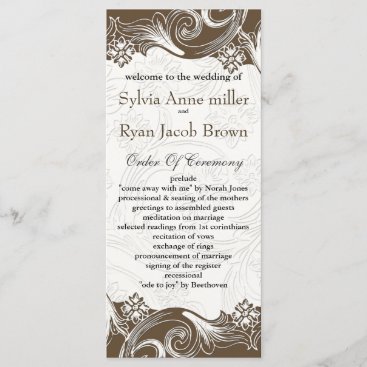 Brown and White Floral Spring Wedding Program