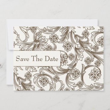 Brown and White Floral Spring Wedding Save The Date