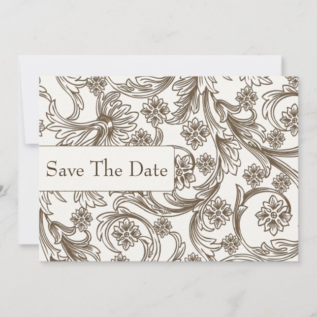Brown and White Floral Spring Wedding Save The Date (Front)