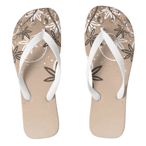 brown and white flowers   flip flops