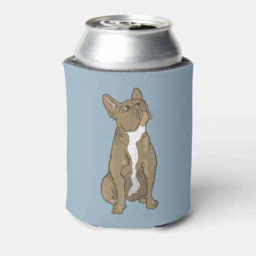 Brown and white french bulldog can cooler