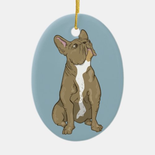 Brown and white french bulldog ceramic ornament