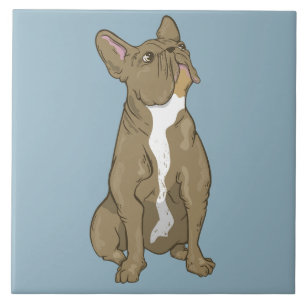 Brown and white french bulldog ceramic tile