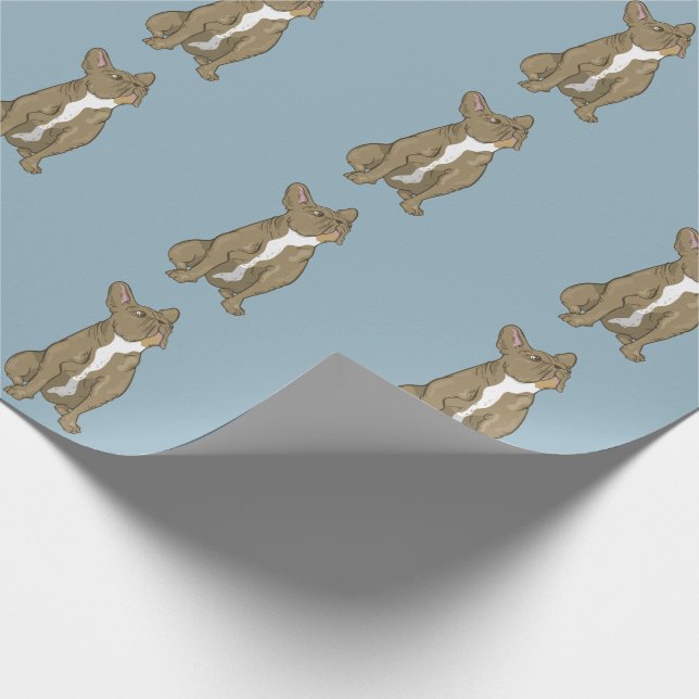 Brown and white french bulldog wrapping paper (Corner)
