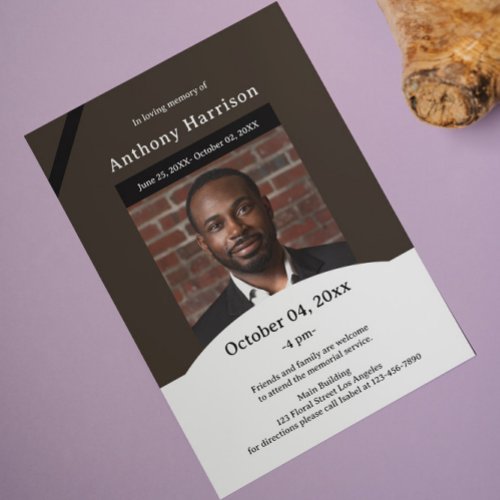 Brown and White Funeral Invitation