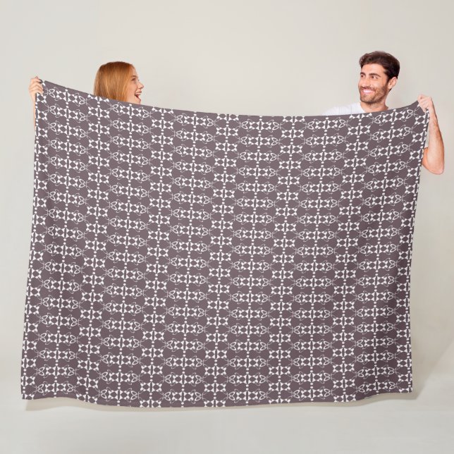 Brown and white geometric ornament pattern fleece blanket (In Situ)