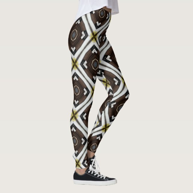 Brown and White Geometric Pattern Leggings (Right)