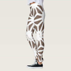 Brown and white geometric pattern leggings