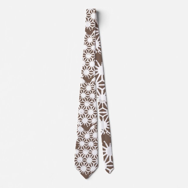 Brown and white geometric pattern neck tie (Front)