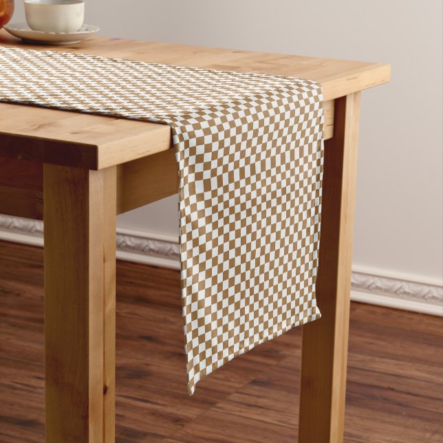 Brown And White Gingham Checkered Long Table Runner (In Situ)
