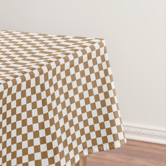 Brown And White Gingham Checkered Tablecloth