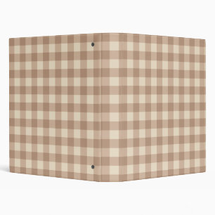 Brown and White Gingham Plaid Pattern 3 Ring Binder
